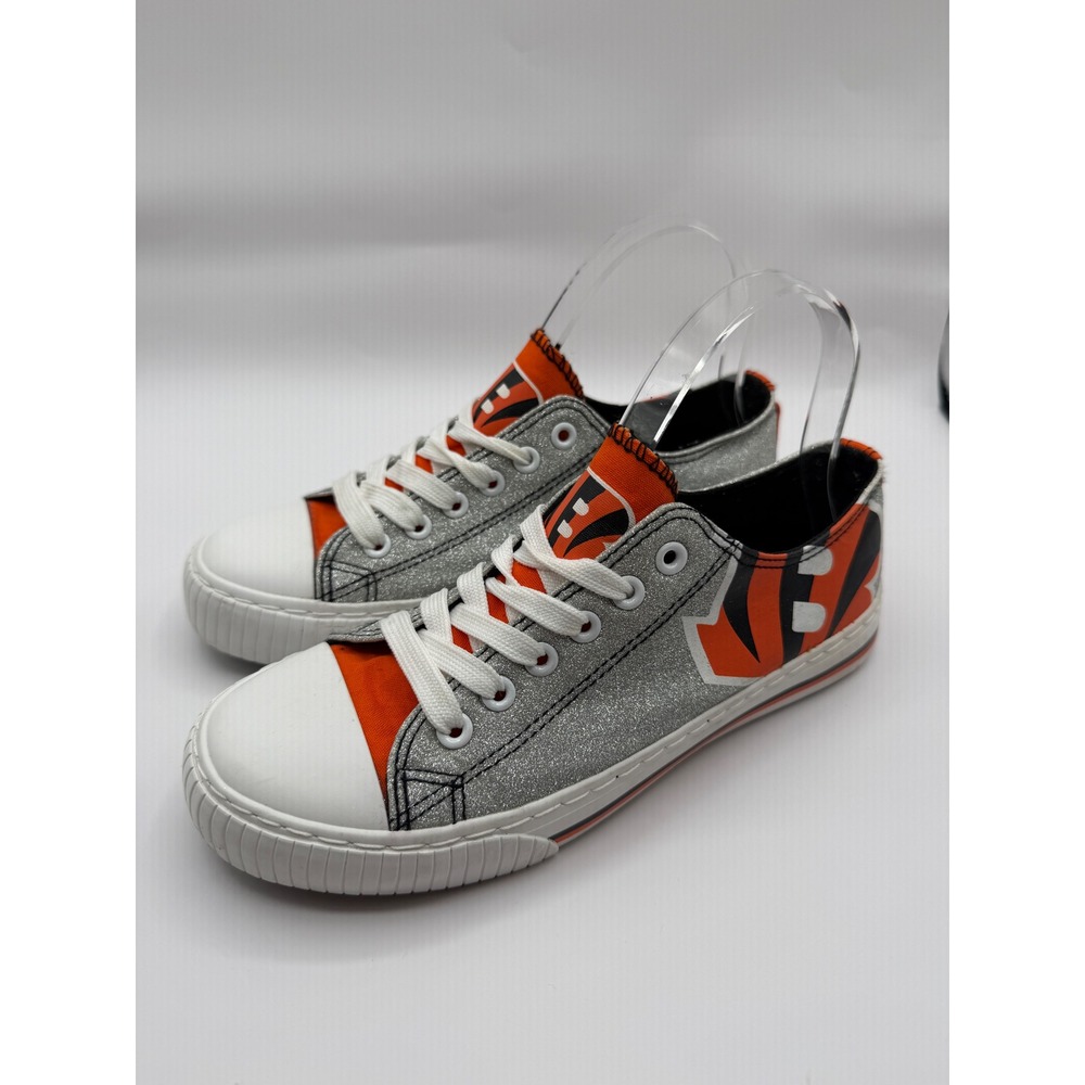 FOCO Cincinnati Bengals Sneakers Womens 7 Silver Orange Glitter Low Top NFL
